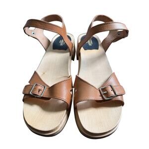 Swedish Hasbeens Cross Strap Debutant Clog Sandal Cognac Tan Leather EU 41 US 10